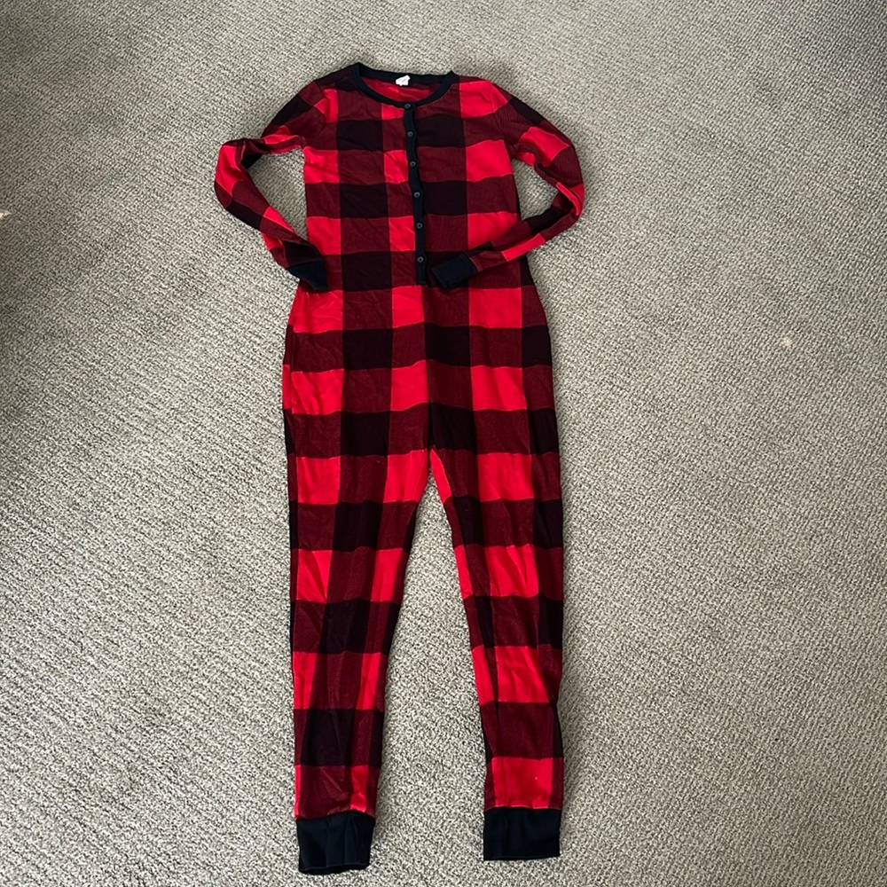 Old Navy size small buffalo check, red and black size small Christmas onesie